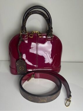 Louis Vuitton Alma BB Vernis Patent Satchel in Deep Berry with Monogram Handles